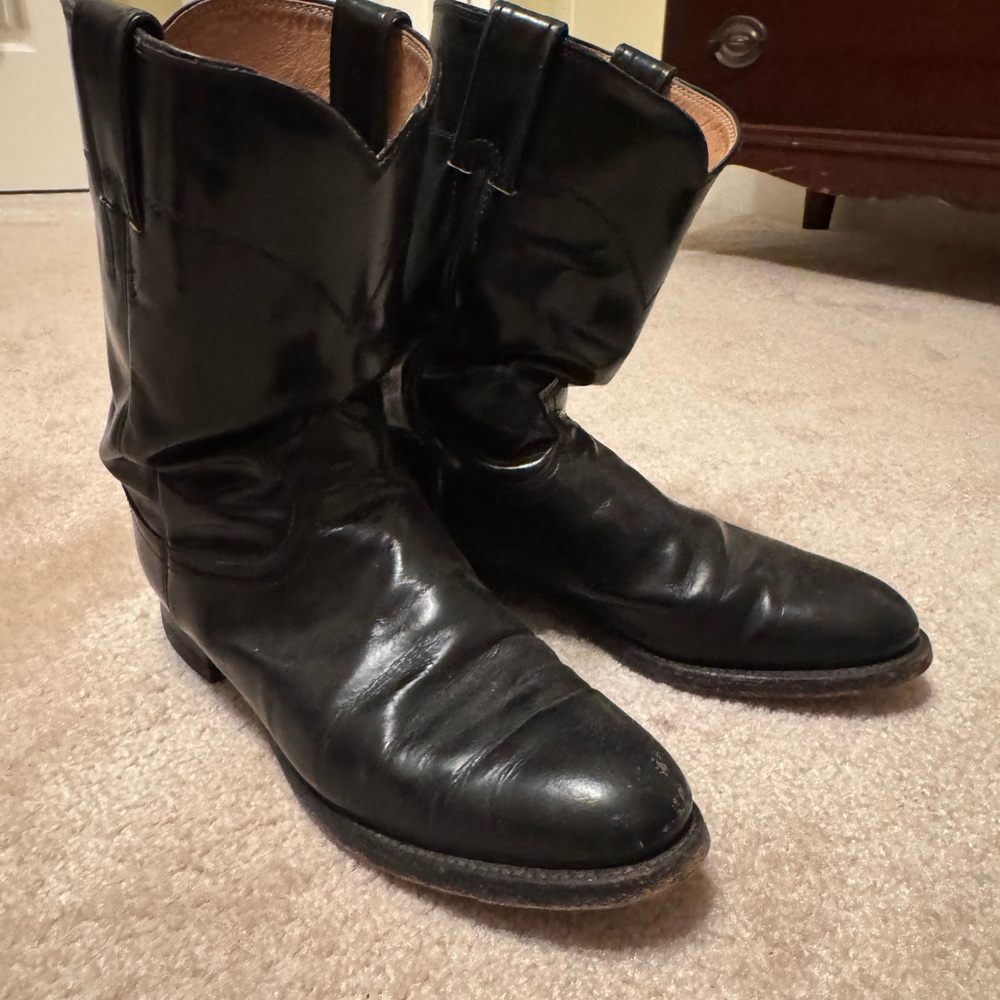 Vintage Black Leather Justin Roper Boots - Picture 2 of 5